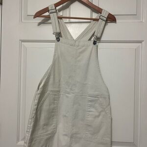 Altar'd State Ivory Denim pocket overall mini Dress